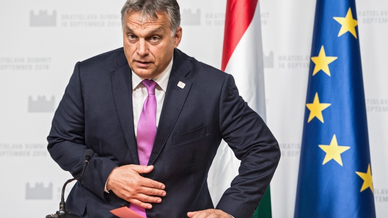 epa05543262 Hungarian Prime Minister Victor Orban  gives his closing press conference at the end of the EU's informal summit of the 27 heads of state or governments, in Bratislava, Slovakia, 16 September 2016. European Union leaders met to discuss a new strategy and future of the European Union after the recent Brexit referendum in Britain.  EPA/FILIP SINGER