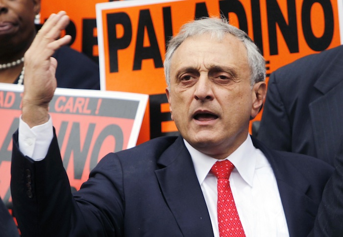 Carl Paladino, the Republican candidate for New York governor, speaks during a rally at the Capitol in Albany, N.Y., Friday, Oct. 29, 2010.  (AP Photo/Mike Groll)