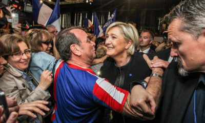epa05914893 (FILE) A file picture dated 15 April 2017 shows Marine Le Pen (C), French National Front (FN) political party leader and candidate for French 2017 presidential election, cheered by supporters during an election campaign rally in Perpignan, France. France holds the first round of the 2017 presidential elections on 23 April 2017.  EPA/FREDERIC SCHEIBER