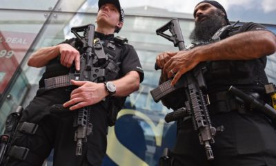 epa05983701 Armed police on patrol in Manchester, Britain, 23 May 2017. According to a statement by the Greater Manchester Police, at least 22 people have been confirmed dead and around 59 others were injured, in an explosion at the Manchester Arena on the night of 22 May at the end of a concert by US singer Ariana Grande. Police believe that the explosion, which is being treated as a terrorist incident, was carried out by a single man using an improvised explosive device (IED), who was confirmed dead at the scene. British Prime Minister Theresa May in the meantime had condemned the incident as 'an appalling terrorist attack.'  EPA/ANDY RAIN