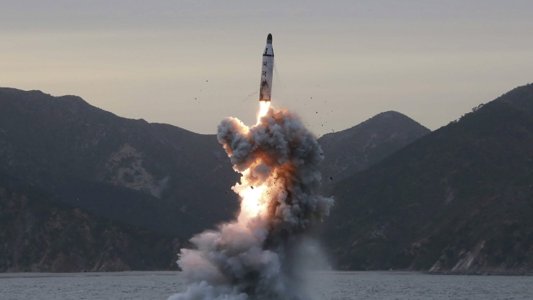 epa05888911 (FILE) - An undated photo released on 24 April 2016 by North Korean Central News Agency (KCNA) shows an 'underwater test-fire of strategic submarine ballistic missile' conducted at an undisclosed location in North Korea (reissued 05 April 2017). According to media reports on 05 April 2017, North Korea fired a ballistic missile into the Sea of Japan. The missile was fired from the port city of Sinpo, on North Korea's east coast. The launch occurred ahead of a summit between Chinese and US leaders organized to discuss North Korea's military programs and capabilities.  EPA/KCNA   EDITORIAL USE ONLY