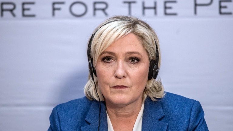 epa06393673 Marine Le Pen from French far-right National Front (FN) party attends a press conference during a conference of European right-wing party ENF, Europe Nations and Freedom, in Prague, Czech Republic, 16 December 2017. Several European leaders of national right-wing parties will deliver speeches at the conference organized by the Czech Freedom and Direct Democracy (SPD) party.  EPA/MARTIN DIVISEK