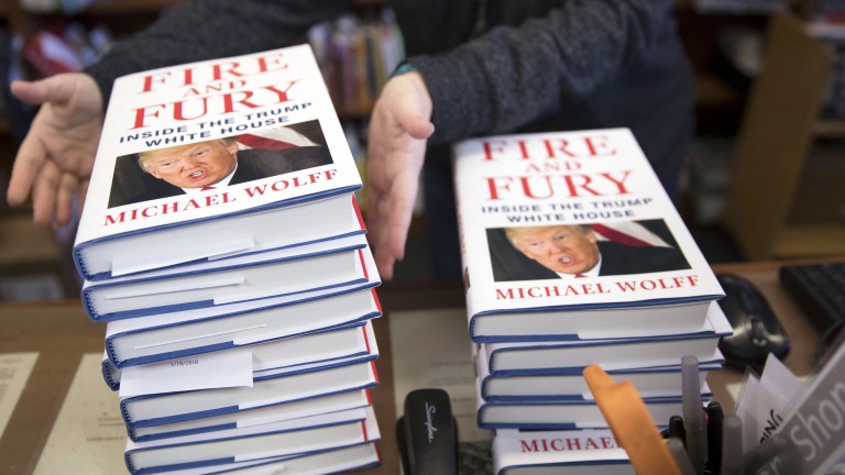 epaselect epa06418523 Presold copies of Michael Wolff's book 'Fire and Fury', the tell all about the Trump White House, are stacked at Politics and Prose book store in in Washington, DC, USA, 05 January 2018. This morning's release came four days early amid threats of lawsuits from President Trump and his legal team.  EPA/SHAWN THEW