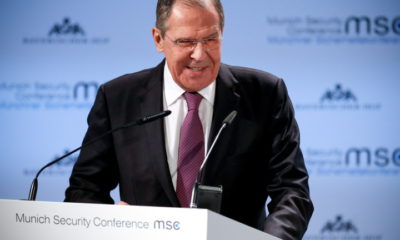 epa07374306 Russian Foreign Minister Sergei Lavrov delivers a speech during the 55th Munich Security Conference (MSC) in Munich, Germany, 16 February 2019. From 15 to 17 February, politicians, various experts and guests from all over the world will discuss global security issues in their annual meeting.  EPA/RONALD WITTEK