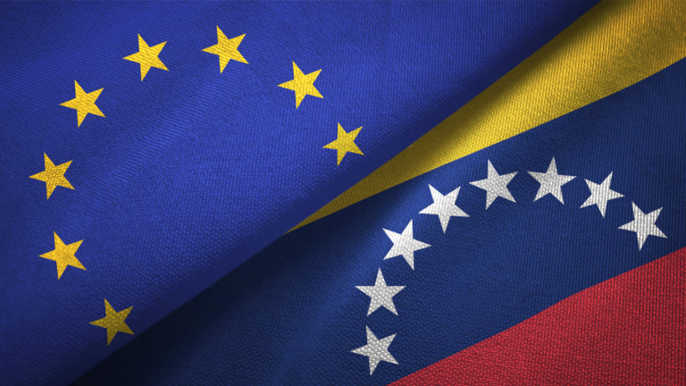 Venezuela and European Union flag together realtions textile cloth fabric texture