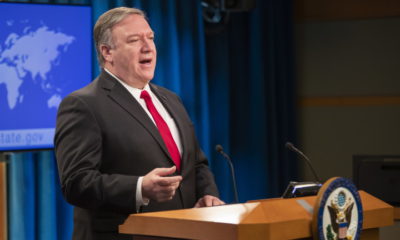 epa07464705 US Secretary of State Mike Pompeo speaks at the State Department in Washington, DC, USA, 26 March 2019. Pompeo announced the US will not assist nongovernmental organizations (NGOs) which fund third parties that provide abortions. Pompeo also said the US will reduce contributions to the Organization of American States (OAS), and prohibit US funds to OAS-related groups that advocate for or against abortion.  EPA/ERIK S. LESSER