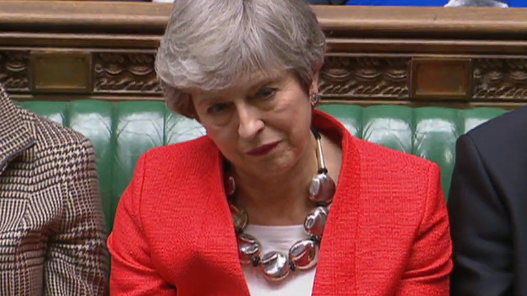 epa07432090 A grab from a handout video made available by the UK Parliamentary Recording Unit shows British Prime Minister Theresa May in the House of Commons parliament in London, Britain, 12 March 2019. MPs defeated her Brexit deal by 149 votes. The United Kingdom is officially due to leave the European Union on 29 March 2019, two years after triggering Article 50 in consequence to a referendum.  EPA/UK PARLIAMENTARY RECORDING UNIT / HANDOUT MANDATORY CREDIT: UK PARLIAMENTARY RECORDING UNIT HANDOUT EDITORIAL USE ONLY/NO SALES HANDOUT EDITORIAL USE ONLY/NO SALES HANDOUT EDITORIAL USE ONLY/NO SALES HANDOUT EDITORIAL USE ONLY/NO SALES HANDOUT EDITORIAL USE ONLY/NO SALES