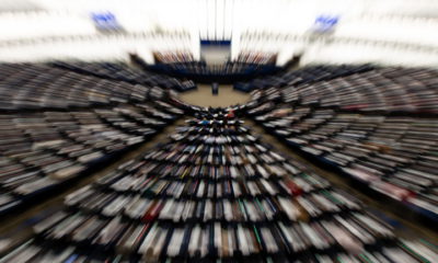 epa07366623 A picture taken with a zoom effect shows members of Parliament vote on the EU-Singapore trade agreement  at the European Parliament in Strasbourg, France, 13 February 2019.  EPA/PATRICK SEEGER