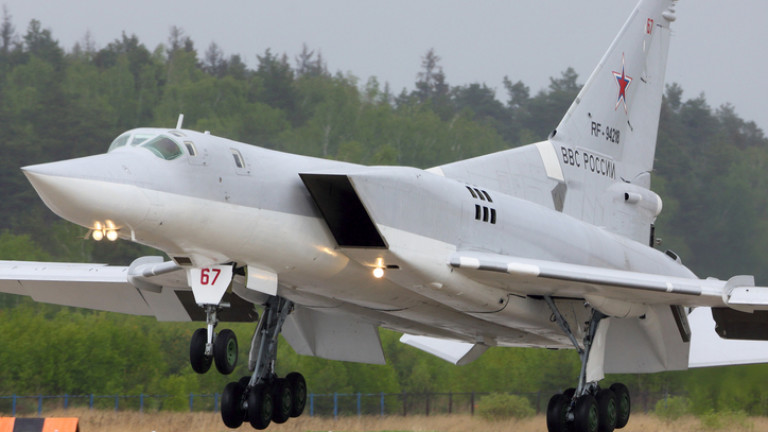 Tupolev Tu-22M3 RF-94218 bomber of Russian Air Force landing at Kubinka air force base.